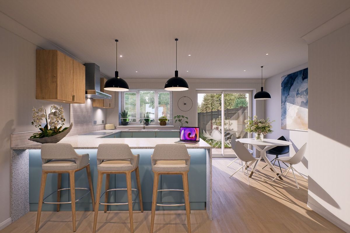 Kitchen CGI for Sorrel Way family homes